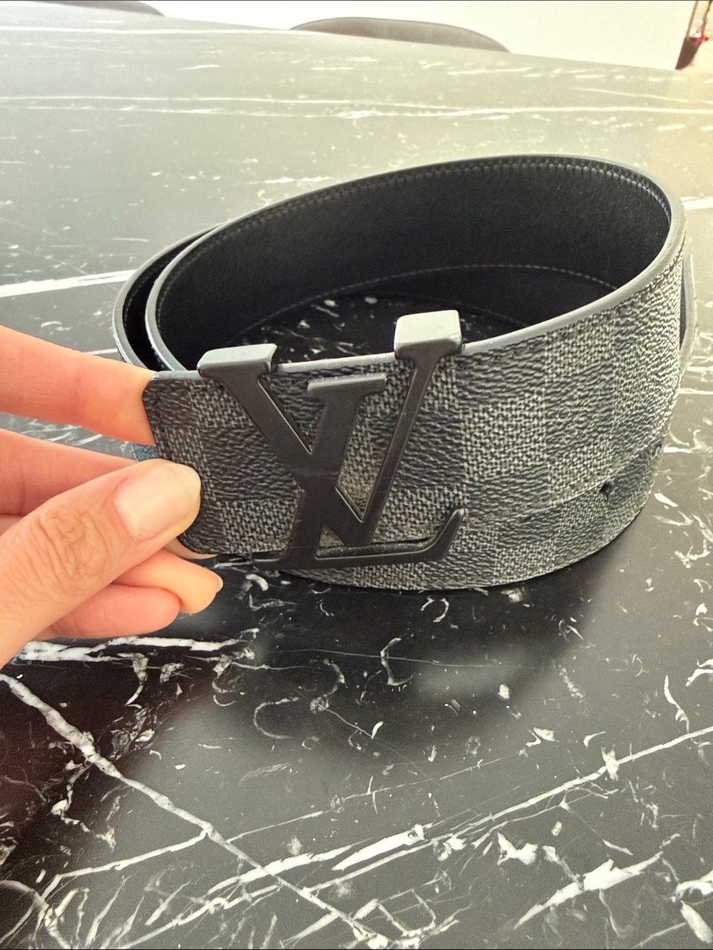 Louis Vuitton Gray Damier Canvas Men's Belt with LV Buckle